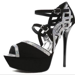 Rhinestone peep toe heels